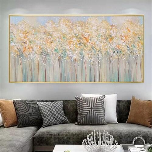 100%Hand oil painting Abstract Golden Tree Leaf Canvas Painting Middle East Wall Pictures for Living Room Bedroom Wall Art Decor
