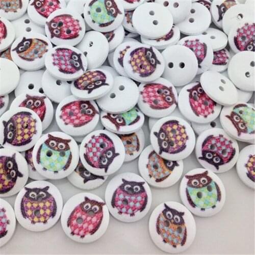 100pcs 2 Holes Owl Baby/Kids Wood Buttons 15mm Sewing Mix Lots WB15