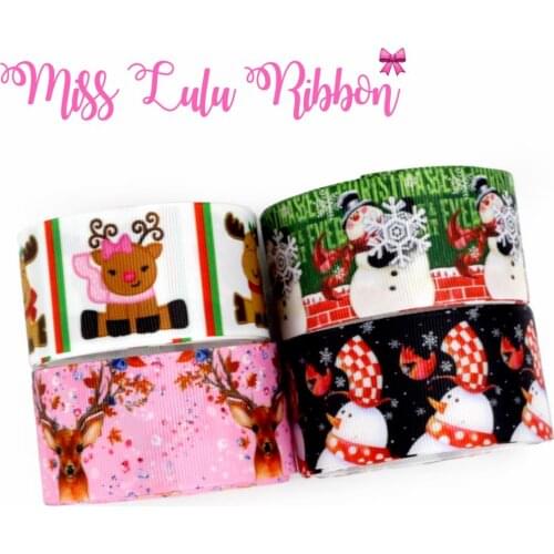 16mm-75mm Animal Series Cute Printed Grosgrain/Foe Ribbon Santa Claus Hair Band Making 50yards/roll DIY Christams Decor