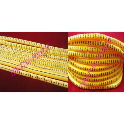 900PCS/lot EC-3 6.0mm2 18 number and letter cable marker digital lletter number ABCDEF+-0123456789 each 50PCS yellow color