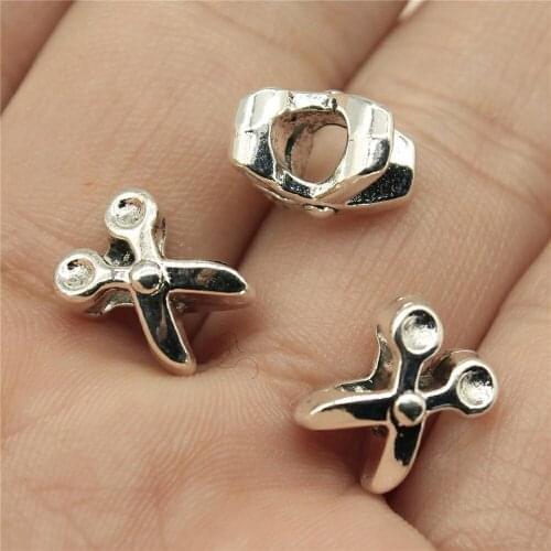Antique Silver Color 11x8x7mm Scissors European Big Hole Beads Bracelet Charms Jewelry Accessories 5 Pieces
