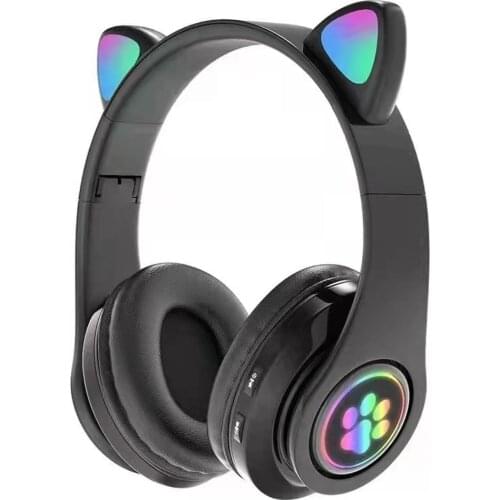 Flash Light Cute Cat Ears Wireless Headphones with Mic Can control LED Kid Girl Stereo Music Helmet Phone Bluetooth Headset