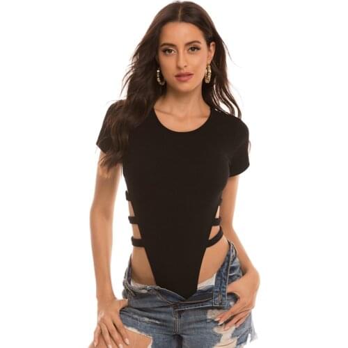 Side Hollow Out Short Sleeve O Neck Leotard Bodysuit Nightwear Skinny Black Bodysuit Women Summer Streetwear Party Body Femme T