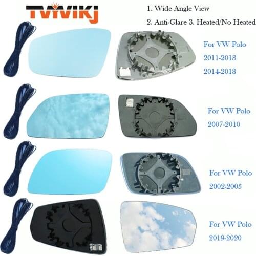 TVYVIKJ Side Rearview Mirror Blue Glass Lens For VW Polo 2002-2020 five generation Wide Angle View anti glare door mirror wing