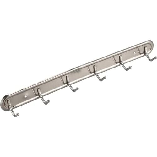 Household Metal Wall Mounted 6 Hooks Towel Rack Hanger 15" Long
