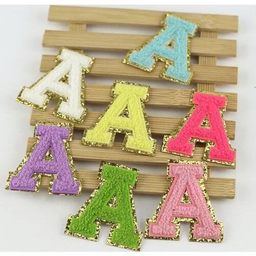2021 New 3D Colorful A-Z 26 Letters Glitter Chenille Embroidered Patches Iron on Alphabet Letters Embroidery Applique Sewing On