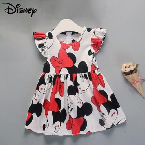 Disney Minnie Baby Clothing Princess Summer Cotton Tutu Lovely Childrens Floral Dresses For Girls Printed Skirt Party 3-8y Kids