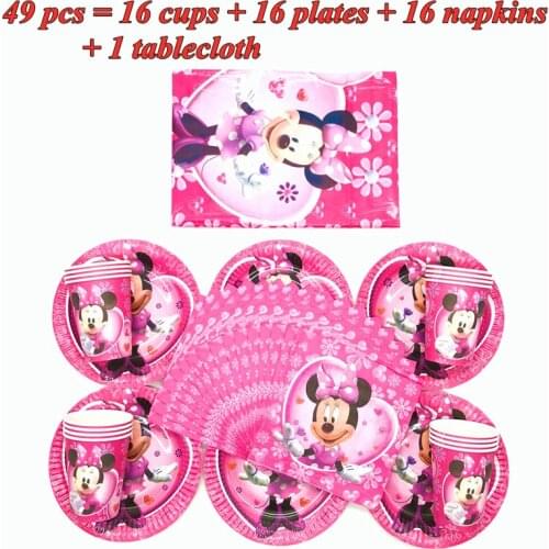 Disney Minnie Mouse Girls Kids Party Decorations Paper Cups Napkins Plates Tablecloth Baby Shower Birthday Minnie Party Supplies