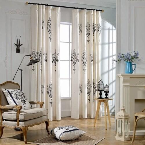 Embroidery Design Curtains for Living Room Bedroom European Style Linen Cotton White Drapes