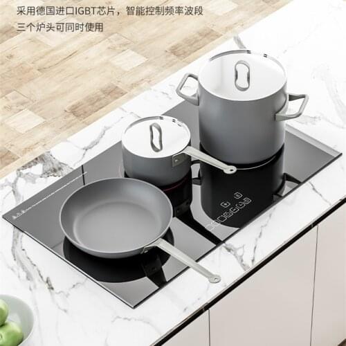 Household three-head induction cooker 220V black crystal glass nine-speed firepower console embedded dual-use touch control