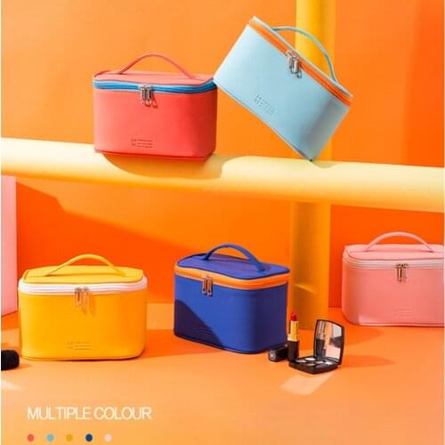 Travel Washing Makeup Organizer Women Cosmetic Bag PU Leather Waterproof Zipper Make Up Bag PU 1Pc Large Beauty Case