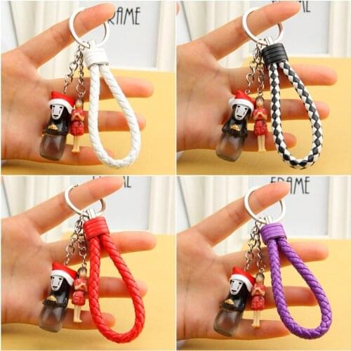 Double Side Spirited Away No Face Man Figure LED Keychain with Sound Anime Pendant Key Chains Key Holder Great Gifts