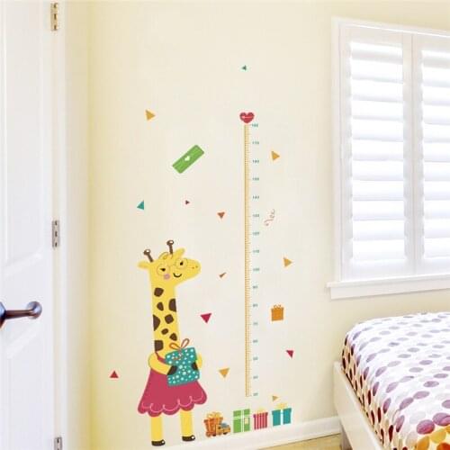 Giraffe Mum Growth Chart Wall Stickers For Kindergarten Home Decoration Diy Height Measure Animal Mural Art Pvc Kids Room Decals