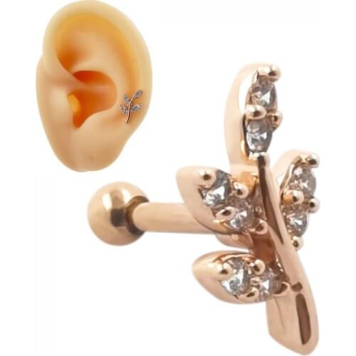 JHJT 1PC 16G Cartilage Earring Stud 316L Surgical Stainless Steel Leaf Ear Barbell Cartilage Ring Piercing Jewelry