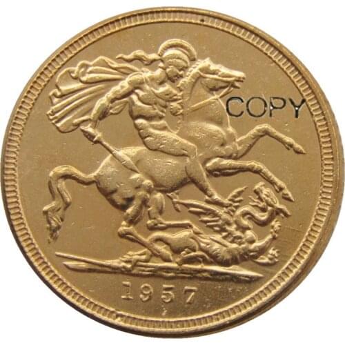 1957 REGINA FD ELIZABETH II DEI GRATIA GOLD PLATED 1 SOVEREIGN COPY COINS