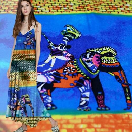 Red raspberry b12momme elephant printed 100% silk crepe de chine materials summer dress shirt DIY clothes fabrics Freeshipping