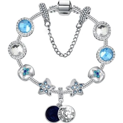 Crystal Star Bracelet for Women Blue Opal Glass Beads Bracelet DIY Creative HandJewelry