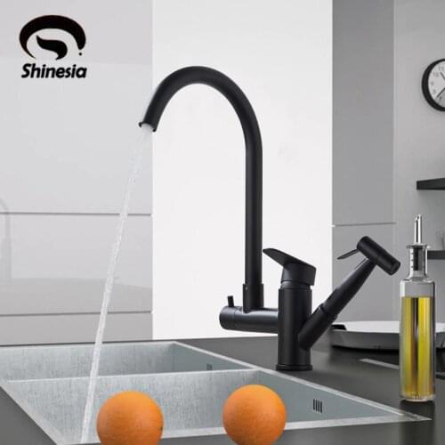 Matte Black Kitchen Faucet Pull Out Sprayer Dual Handle Mixer Tap Sink Faucet 360 Rotation Kitchen Faucet Hot and Cold Water