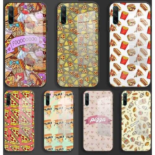 Soft Glass Case For Huawei Honor 30 20 10 Lite Pro 10i 20i 9a 8a 8x Balck Cover Chips Pizza food Hamburgers