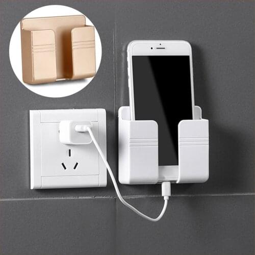 Wall Mounted Mobile Phone Charging Organizer Storage Box Remote Control Multifunction Holder Stand Plug Wall Holder