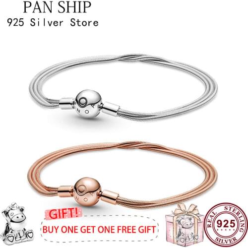 2021 New S925 Silver Round Button Multi Chain Pan Bracelet Snake Bone Chain For Womens Diy Beads Treasure Accessorie