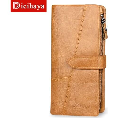 DICIHAYA Free Engraving Name Genuinn Leather Women Wallet Hasp Clutch Wallets Coin Pocket Cards Holders Long Purse Phone Bag