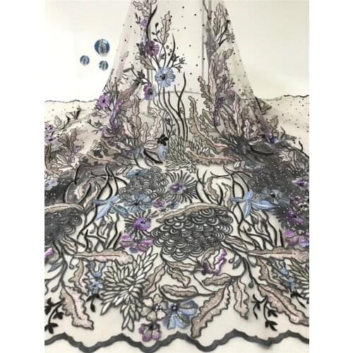 Good looking design JRB-5.0815 top Quality Nigerian French Lace Fabric embroidered Tulle French Mesh Lace fabric with beads