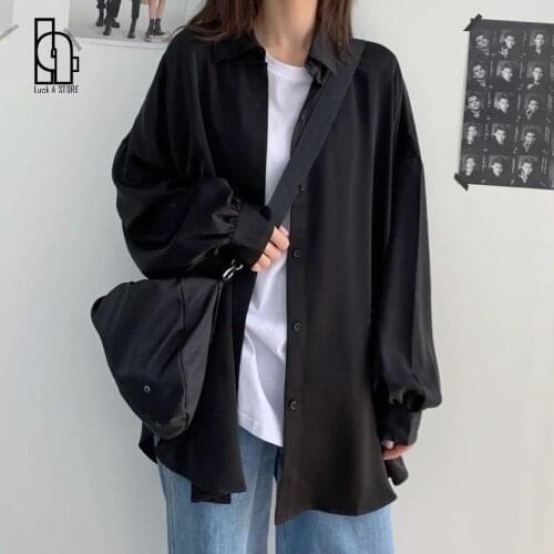 Luck A All-match Autumn Korean Style Female Shirts Women Loose Breathable Fashion Long Lantern Sleeve Solid Minimalist Tops