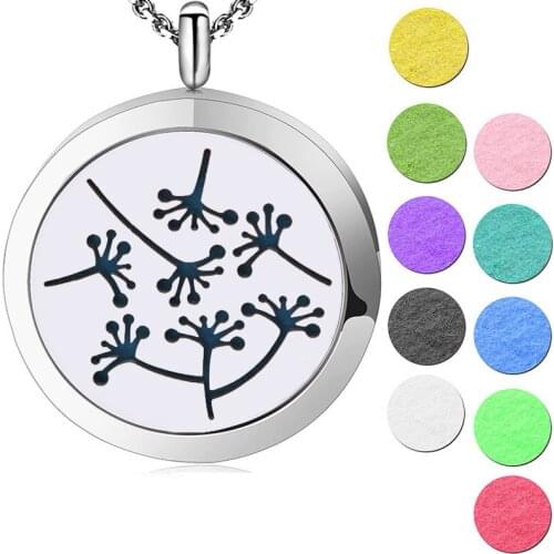 Silver Jewelry Dandelion Aromatherapy Oils Stainless Steel Pendant Perfume Diffuser Locket Necklace locekt free chain pads
