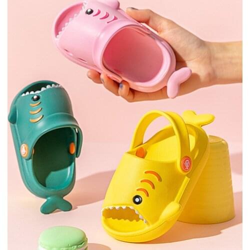 Summer Cute Cartoon Baby Shark Sandals EVA Slippers Boys And Girls Soft Hole Home Indoor Bathroom Slippers Children Beach Shoes