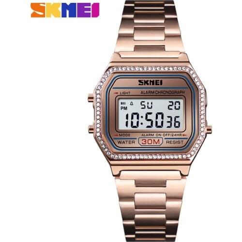 SKMEI 1474 Watch Women Digital Wristwatches Stainless Steel Band LED Digital Watch Square Sport Watches Women Relogio Masculino