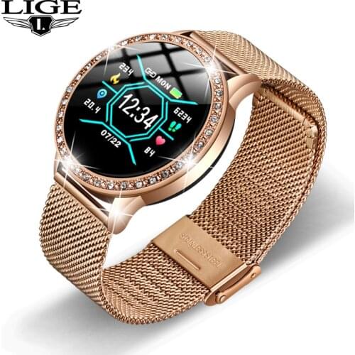 LIGE Diamond Smart Watch Women smartwatch Waterproof Fitness Tracker Blood Pressure Heart Rate Pedometer Electronic Watch Smart