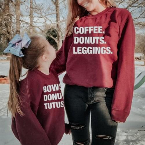 Letter Print Mother-Daughter Sweater Red Wine Ribbed Casual Long Sleeve Outwear Autumn Winter 2020 Christmas Family Clothes