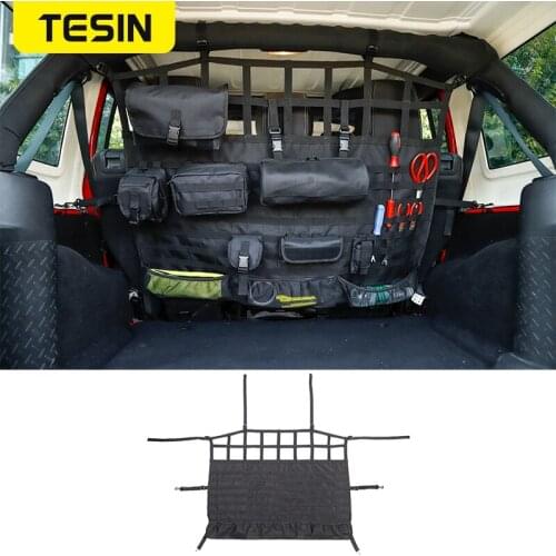 TESIN Stowing Tidying For Jeep Wrangler JK JL 2007-2018+ Car Trunk Pet Isolation Net Storage Bag For Jeep Wrangler Accessories