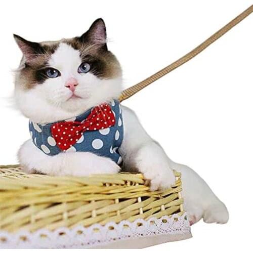 Cat Harness and Leash Fabric Pet Harness and Nylon Leash with Bow Tie Three Colors Available Outdoor Walk Cats Products for Pets