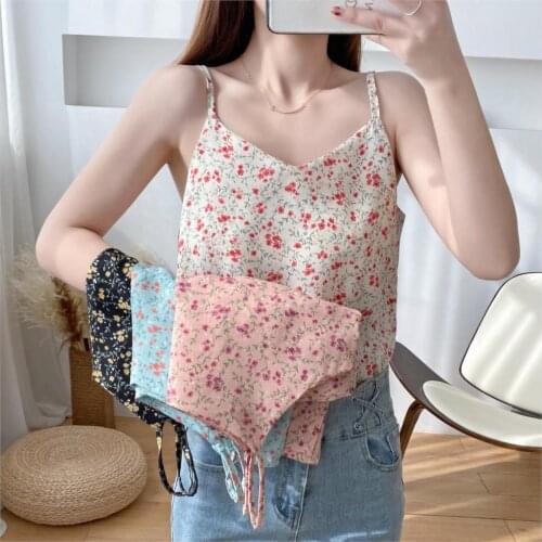 Summer 2021 Beach Style Floral Print White Women Camis Slim Spaghetti strap Blouse Top Fashion Center Women Tank Top Wholesale