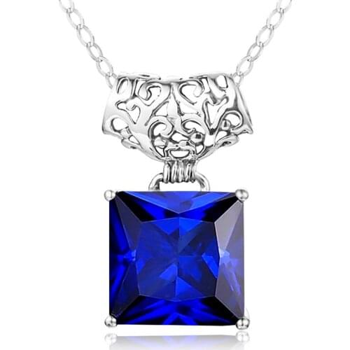 Szjinao Silver Pendant 925 Blue Sapphire Womens Jewelry 925 Sterling Silver Gemstone Square Classic Party Accessoires Femme Gift