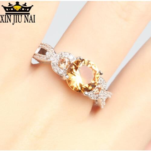 High-Fashion morganite Retro Three Round Champagne Cubic Zirconia Rings For Women white Gold Wedding Jewelry Joyeria size6-10