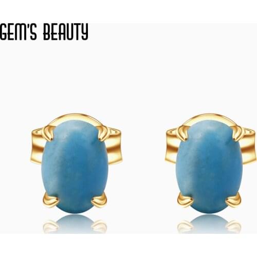 GEMS BEAUTY 18K Gold Filled 925 Sterling Silver Studs Earring For Women Simple with Natural Turquoise Handmade Studs Earring
