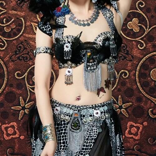 2019 New Womens Tribal Belly Dance Costume Bollywood Performance Dress Indian Suite Pure Handmade ATS 2pcs/set Bra Belt