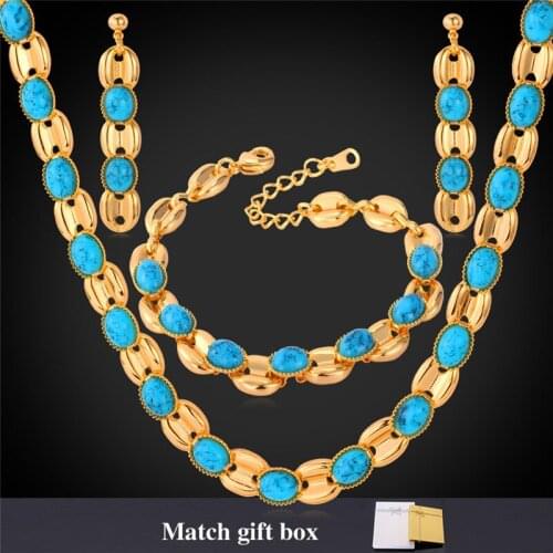Women Necklace Earrings Bracelet Jewelry Set Gold Color Synthetic Necklace Jewelry Set With Gift Box MGC NEH820