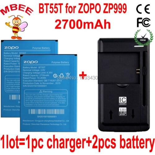 1Lot=1PC Dock Charger+2PCS 2700mAh Original BT55T Battery for ZOPO ZP999 ZP3X Batterie Bateria Batterij Accumulator AKKU PIL