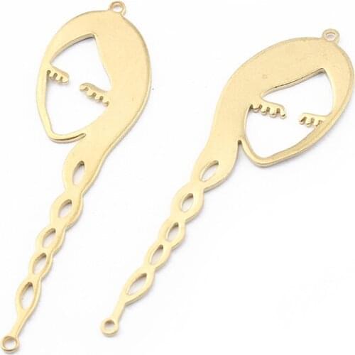10pcs Raw Brass Women Abstract Human Face Hollow Charms Bracelet Connector For DIY Jewelry Findings Earrings Necklace Making