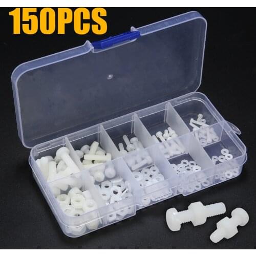 150pcs White Nylon Hex Screw Bolt Nut Standoff Spacer M2-M5 Pan Head Screws and Nuts Assortment Kit