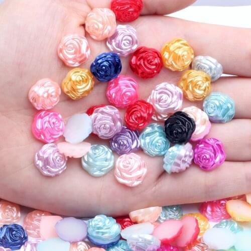 Flatback Half Pearls ABS Imitation Pearl 12mm Rose Flower Resin Rhinestones Mixed Colors Ivory White Nail Jewelry Decorations