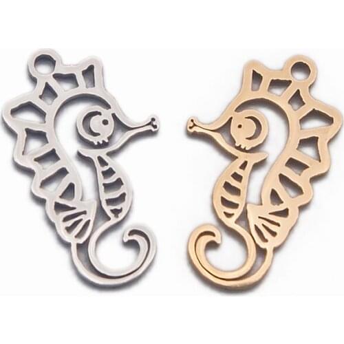 5pcs Charms Hippocampus Seahorse Stainless Steel Gold Plated Pendants Jewelry Making Necklace Earring DIY Handmade Findings Gift