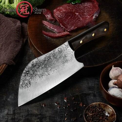 8'' Butcher Knife Chinese Handmade Forged Kitchen Knife High-carbon Stainless Steel Meat Cleaver Chef Knives Gift Box GRANDSHARP