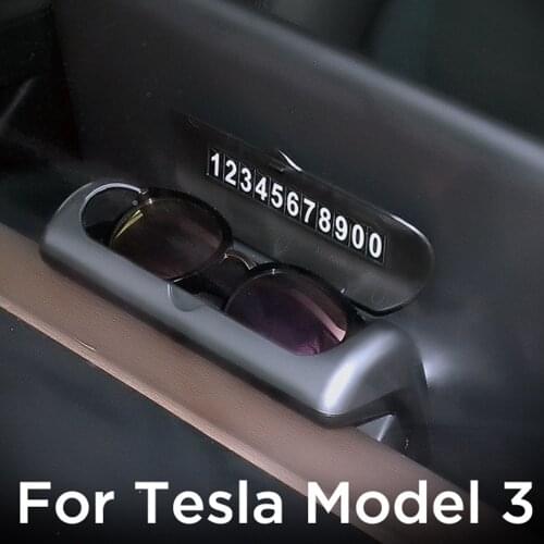Car Sunglasses Storage Box For Tesla Model 3 With Temporary Parking Card Auto Interior Organize Accessories ABS Styling