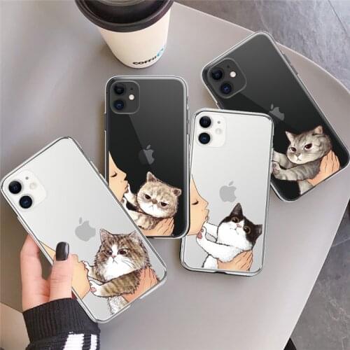 Cute Cat Clear Phone Case For iPhone 12 Pro 11 Pro Max X XR XS Max Soft TPU Cover For iPhone 7 8 Plus 12 Mini SE 2020 Back Cover