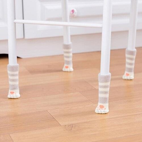 Lovely Cat Paws Pattern Chair Leg Cover Socks Floor Protector Table Foot Knitting Socks Skidproof Door Handle Cover Home Decor